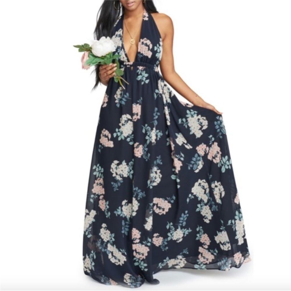 Show Me Your MuMu Navy Floral Halter Maxi Dress